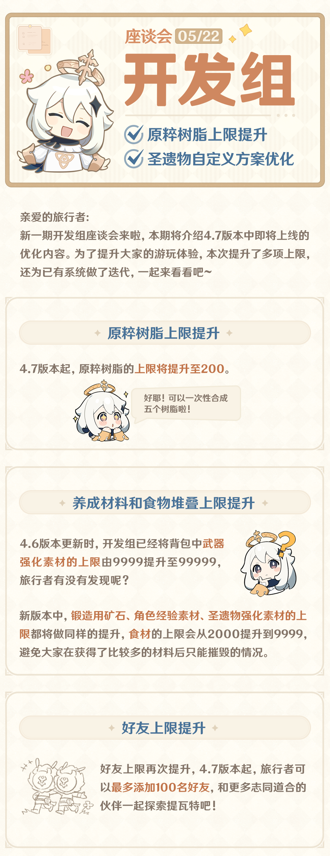 原粹树脂上限提升，圣遗物自定义方案优化――24.05.22开发组座谈会-第2张图片