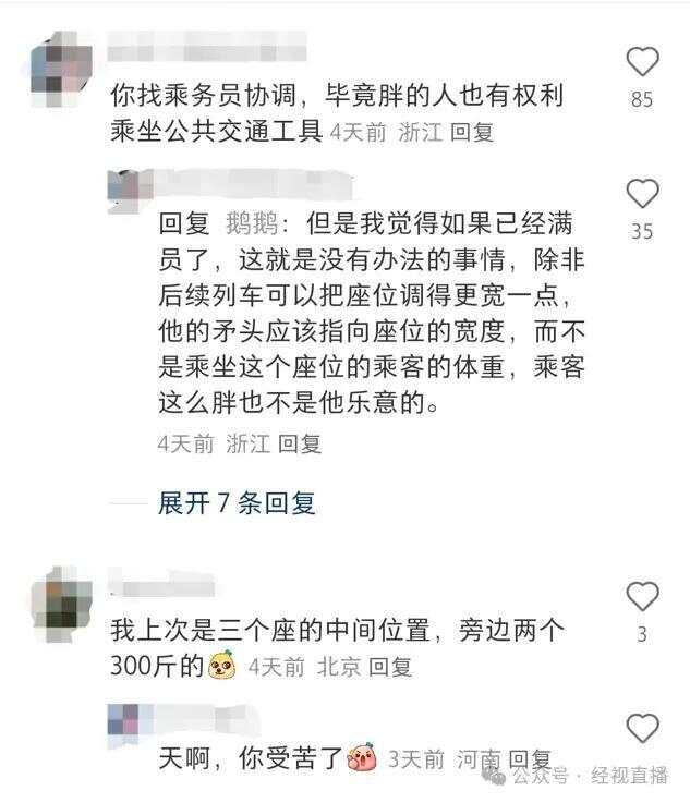 乘客吐槽高铁邻座400斤男子致拥挤，12306回应-第2张图片