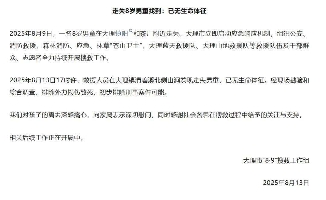自闭症男孩在大理苍山走失遇难，生前衣服脱光疑失温-第2张图片