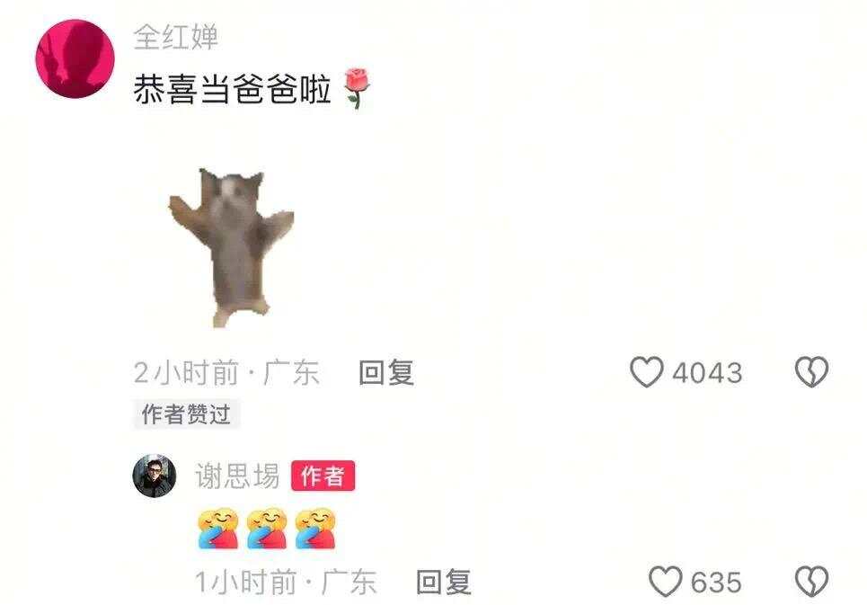 谢思埸官宣升级当爸，全红婵送祝福！-第2张图片