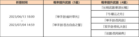 「神铸赋形」祈愿：「单手剑・裁叶萃光」「单手剑・苍古自由之誓」概率UP！-第2张图片